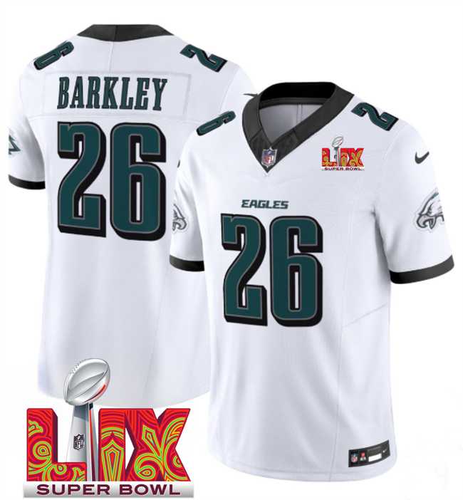 Men & Women & Youth Philadelphia Eagles #26 Saquon Barkley White 2025 Super Bowl LIX Patch New F.U.S.E. Vapor Untouchable Limited Stitched Jersey
